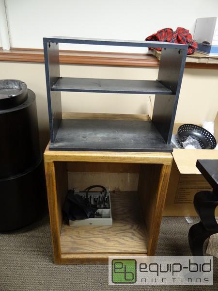 lot 1153 image: (2) Wooden Shelves (1) Black (1) Oak...