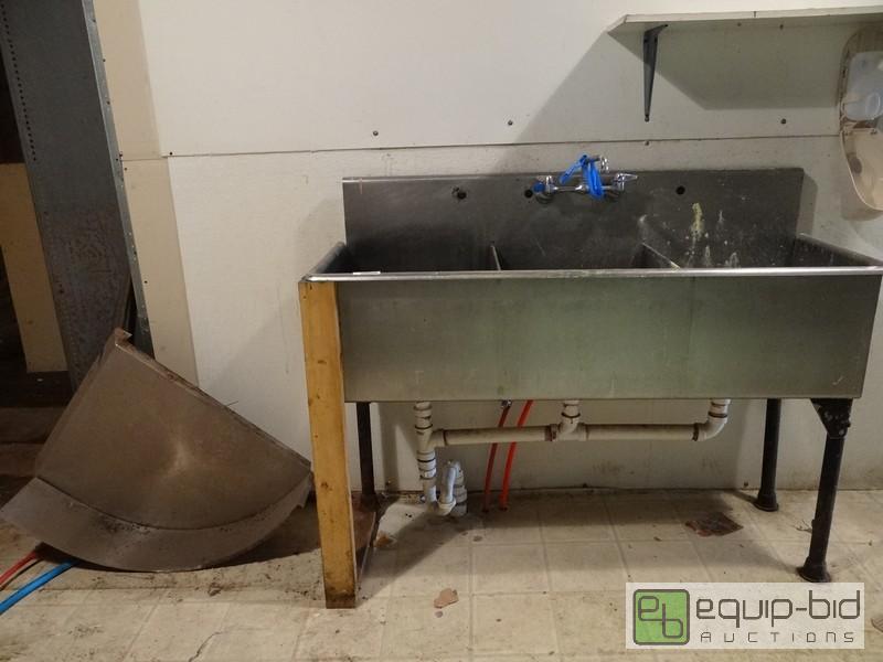lot 1227 image: Stainless Steel 3 Bay Sink With Faucet  57Inc...