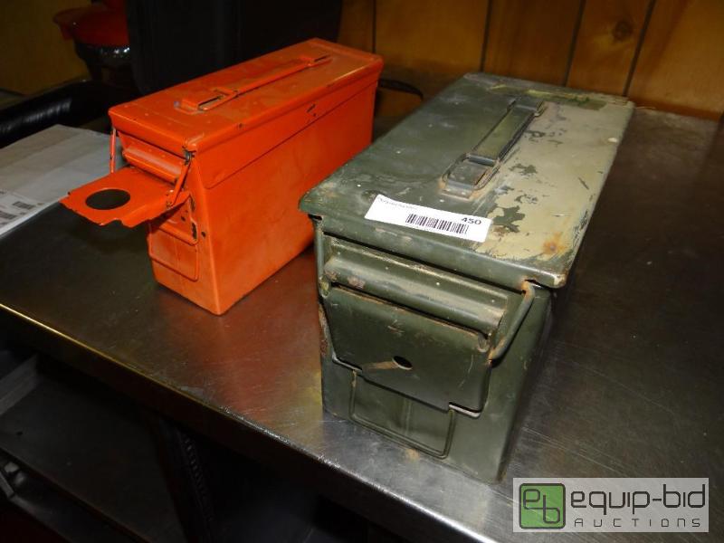 lot 450 image: Lot of 2 Military ammo cans.  1 has 4 MRE mea...