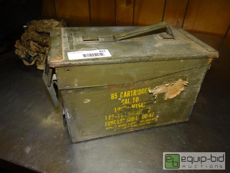 lot 453 image: Military ammo can with first aid survival ty...