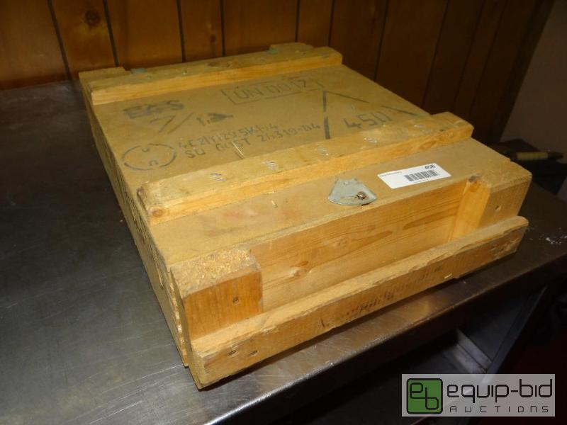 lot 458 image: Wooden Russian ammo box with various size amm...