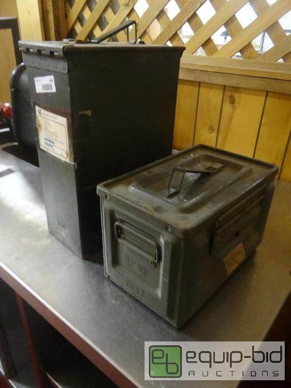 lot 463 image: Lot of 2 Military metal cans,  1 is an ammo c...
