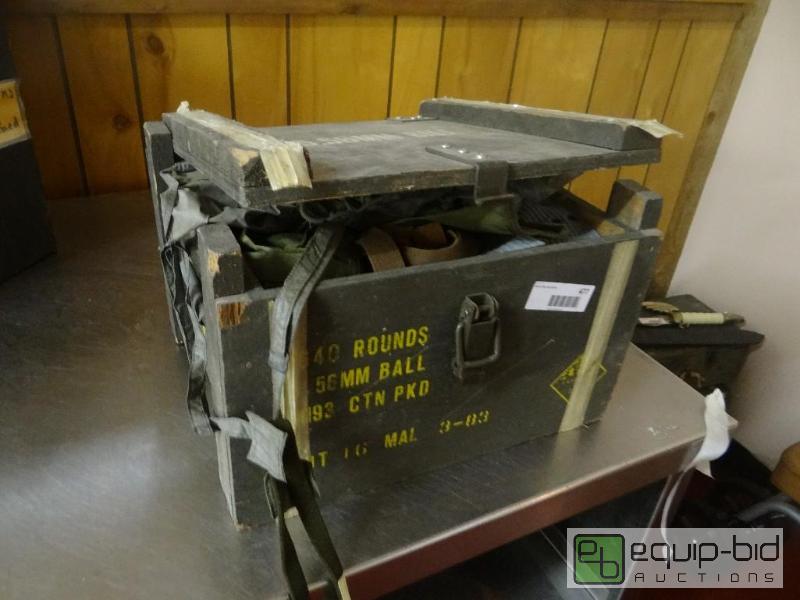 lot 477 image: Wooden military ammo box full of military ite...