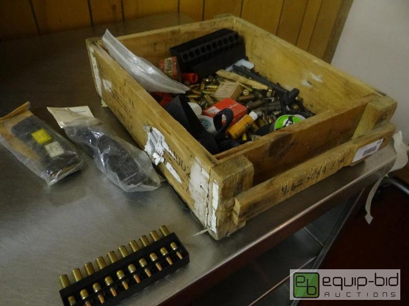 lot 478 image: Wooden Russian ammo box with assorted ammo.  ...