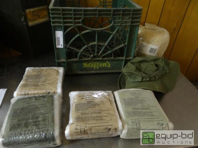lot 481 image: Lot of Military items.  MRE heaters, hat, rol...