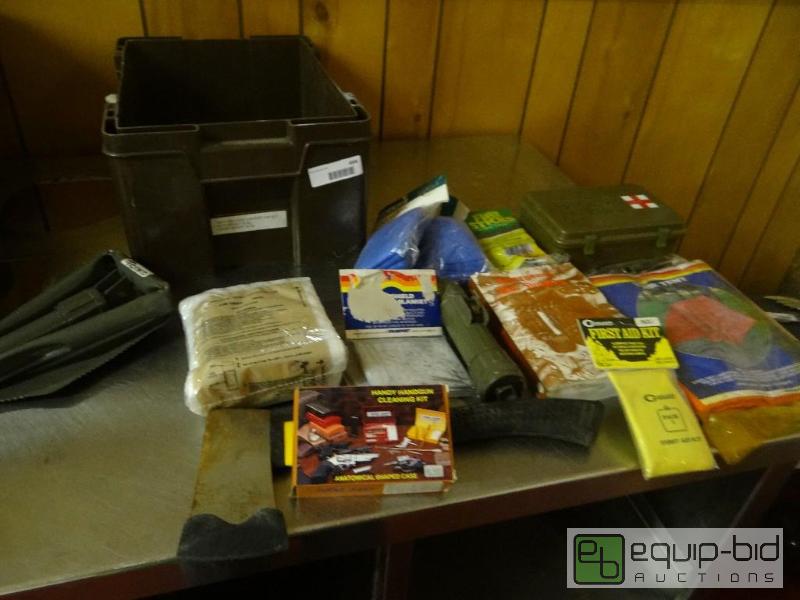 lot 494 image: Survival kit with tote.  MRE heater, tent, fi...