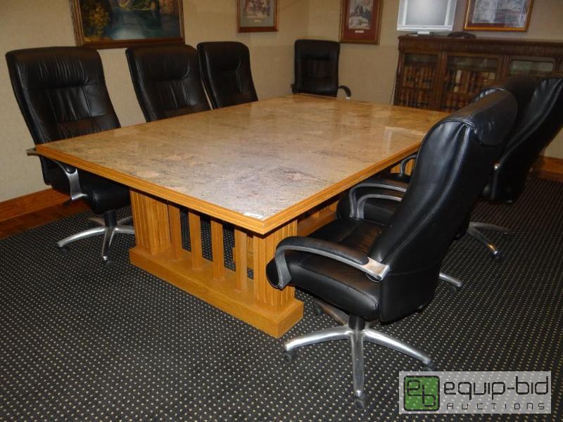 lot 501 image: Custom built Oak and Granite conference table...