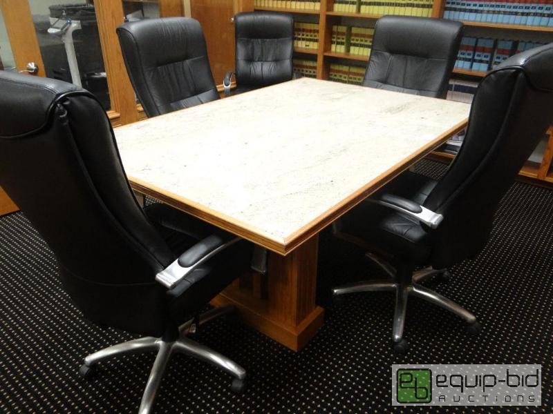 lot 506 image: Custom built Oak and Granite conference table...