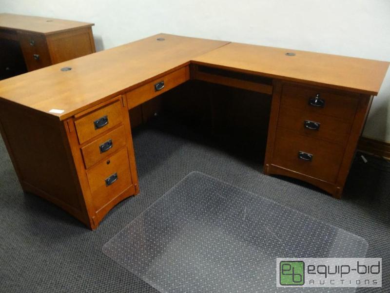 lot 512 image: Whalen Wood L desk.  Very nice looking desk w...