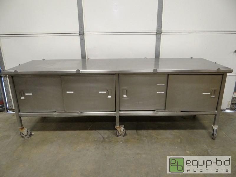 lot 1234 image: Stainless Steel Table with Sliding Drawer Sto...