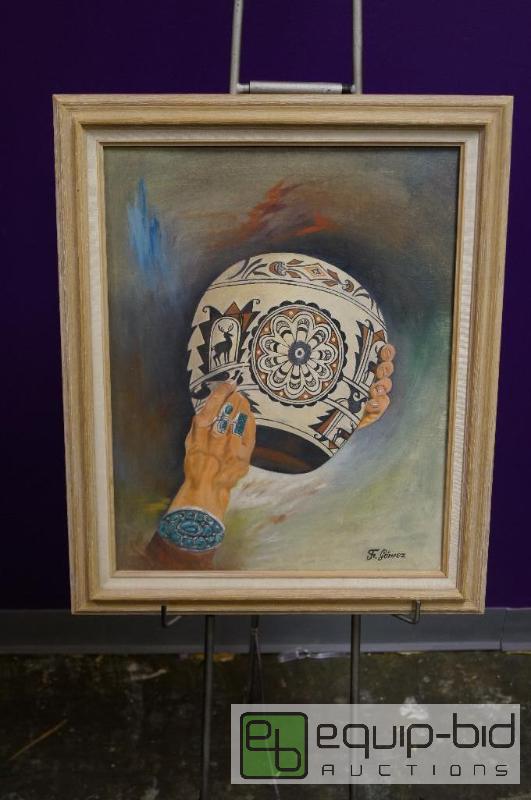 lot 7020 image: Native America Painting  F. Gomez  24W x 20...
