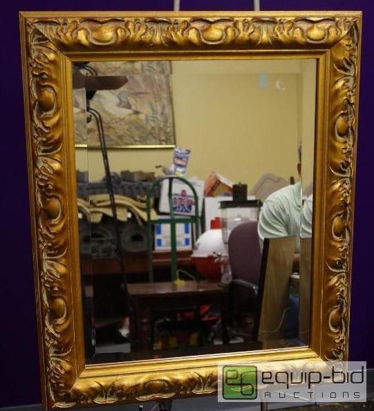 lot 7041 image: Beveled Heavy Mirror on Gold Frame (1 of 2) V...