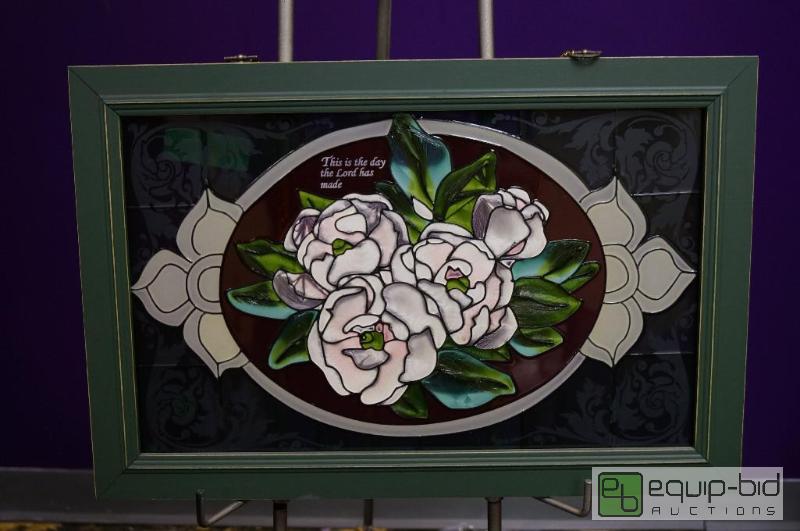 lot 7043 image: White Rose Framed Glass Picture with Gold Cha...