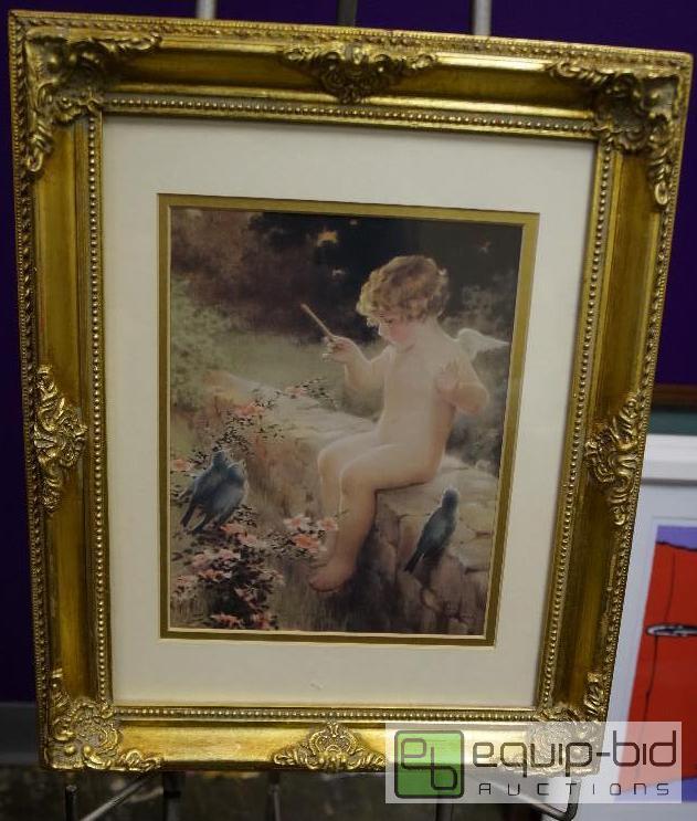 lot 7048 image: Nice Gold Frame  Child Angel  Leggie Peage ...