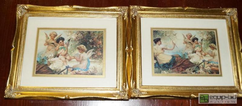 lot 7051 image: Pair of Old Pix of Playing Angeles with Woman...