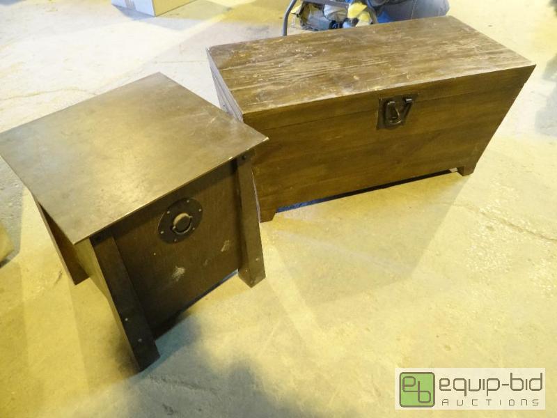 lot 1355 image: Solid Wood Chest and End Table Set