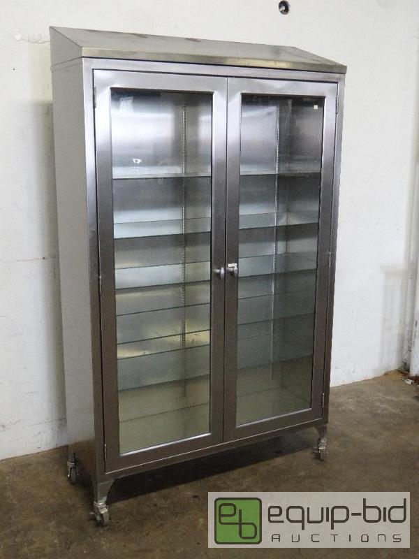 lot 1157 image: Stainless Medical Cabinet with Glass Shelves