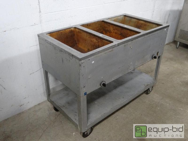lot 1249 image: 3 Well Steam Table on Casters