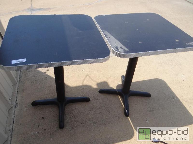 lot 119 image: 2 nice pedestal tables with metal trim.  24&q...