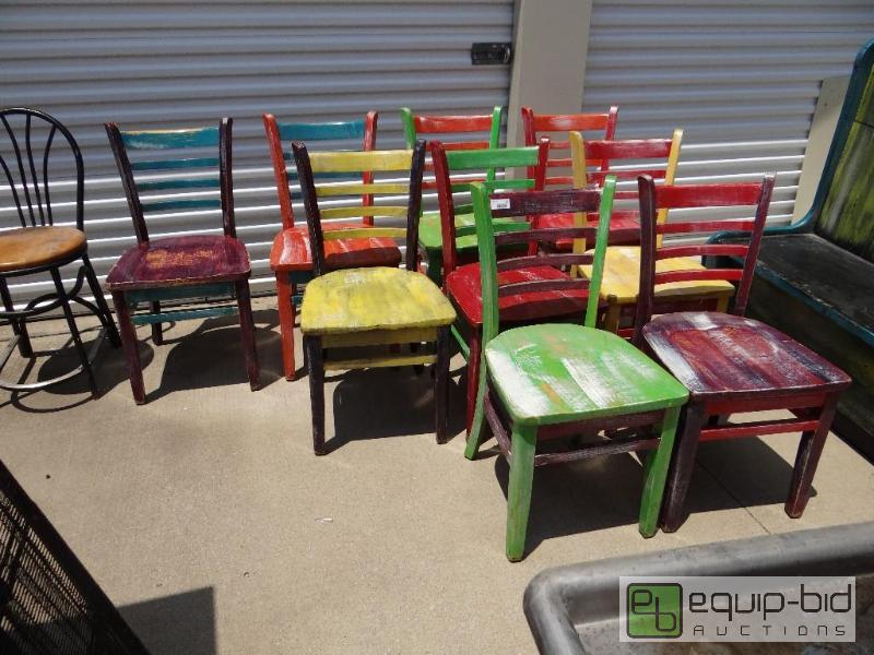 lot 130 image: Lot of 10 chairs. 9 are solid wood and painte...