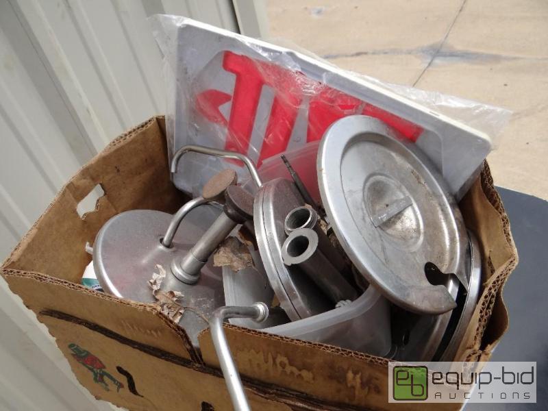 lot 156 image: Lot of ss soup lids, condiment pumps and mor...