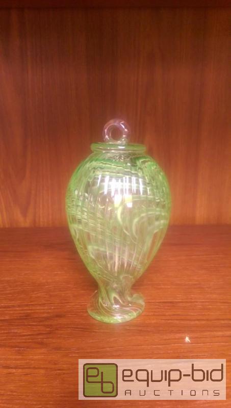 lot 256 image: VaselineUranium Glass Hanging Feeder...