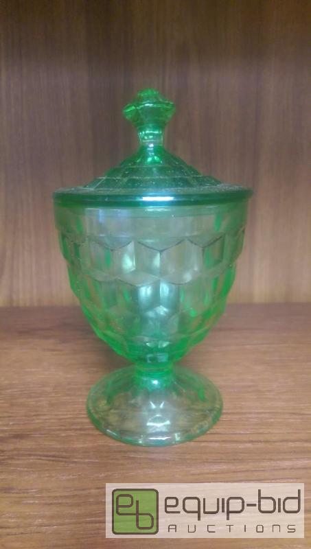 lot 257 image: VaselineUranium Glass Candy Dish...