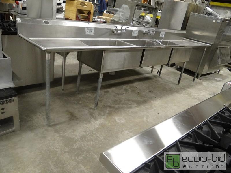 lot 739 image: Large 3 Well Stainless Steel Sink