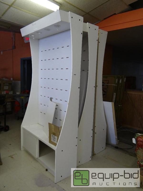 lot 2082 image: Lot of 3 tall retail display shelves. Lighted...