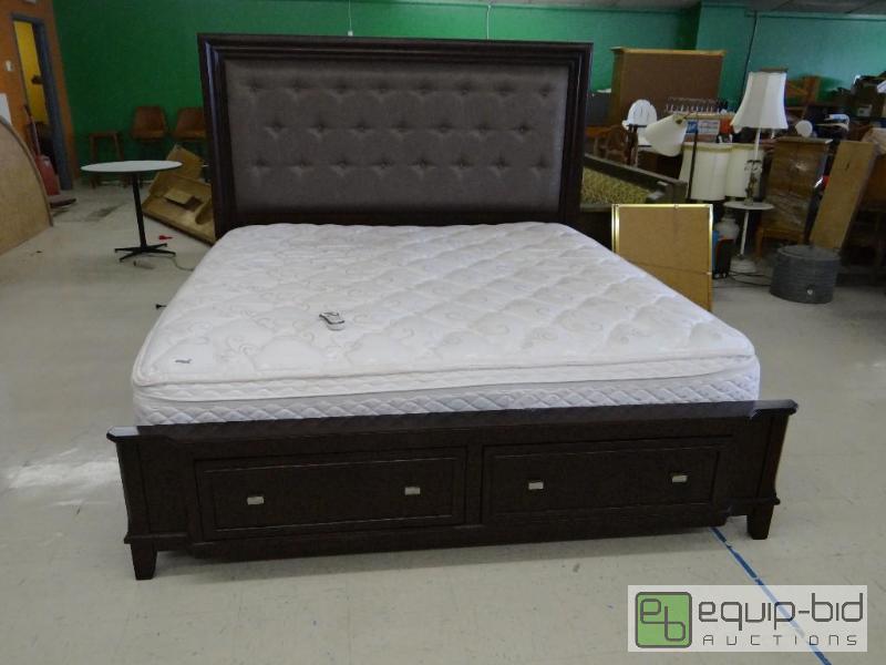 lot 2089 image: Ashley brand king size bed with tall padded h...