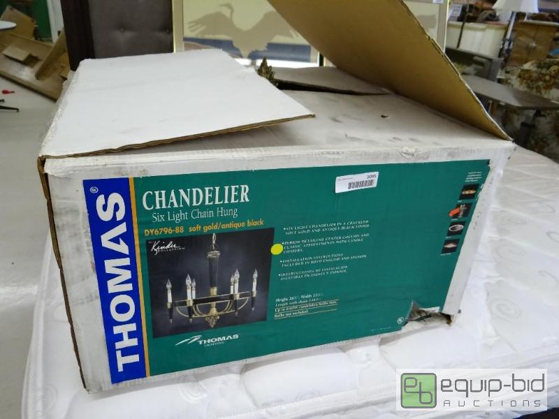 lot 2095 image: New in box 6 light chain hung chandelier....
