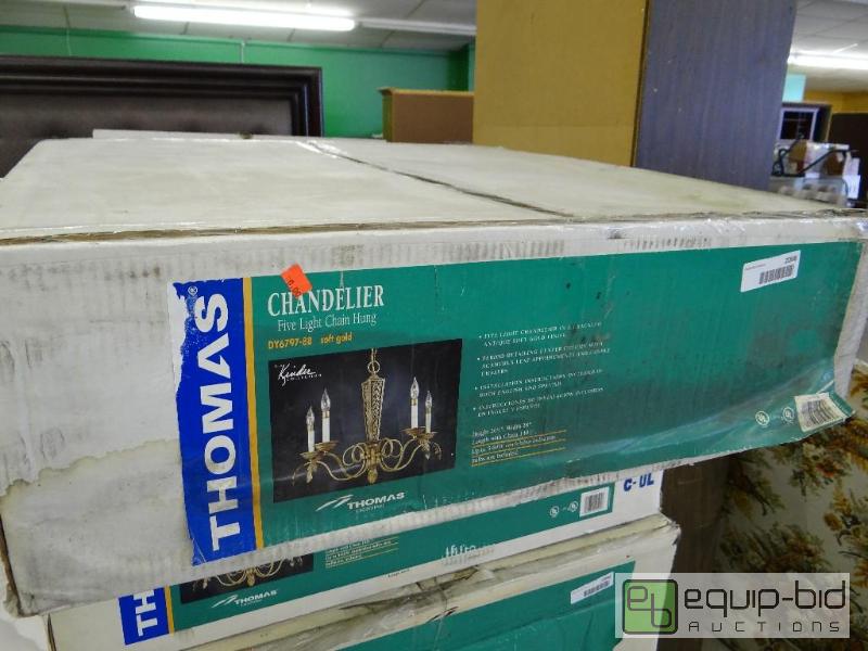 lot 2098 image: New in box 5 light chain hung chandelier....