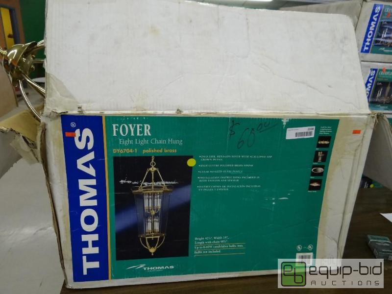 lot 2106 image: New in box 8 light chain hung chandelier....