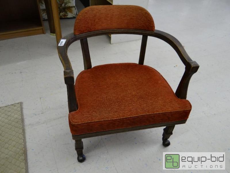 lot 2107 image: Vintage wood frame chair on wheels....