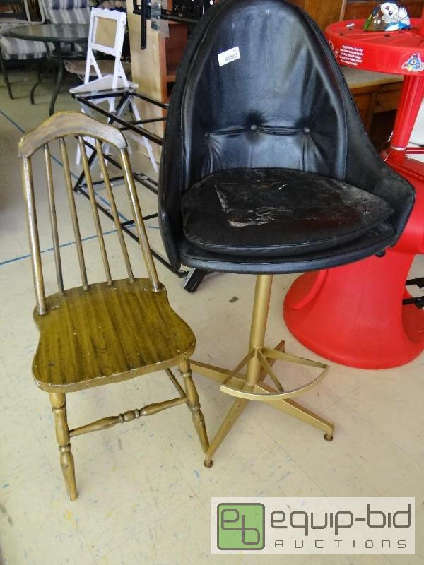 lot 2212 image: Vintage bar stool and vintage wood chair....