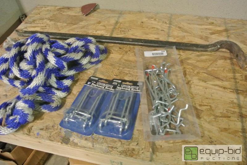 lot 588 image: Lot of Pegboard Clips, Crowbar and Rope