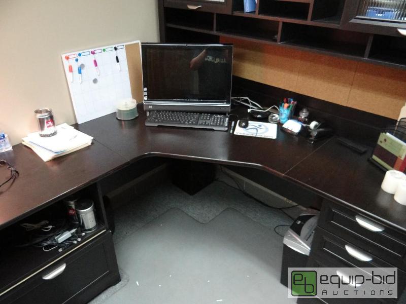 lot 9031 image: Large Solid Dark Wood Corner Desk