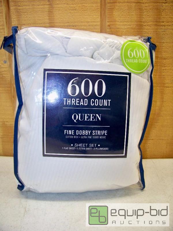 lot 1170 image: 600 Thread Count Fine Dobby Strip Sheet Set Queen
