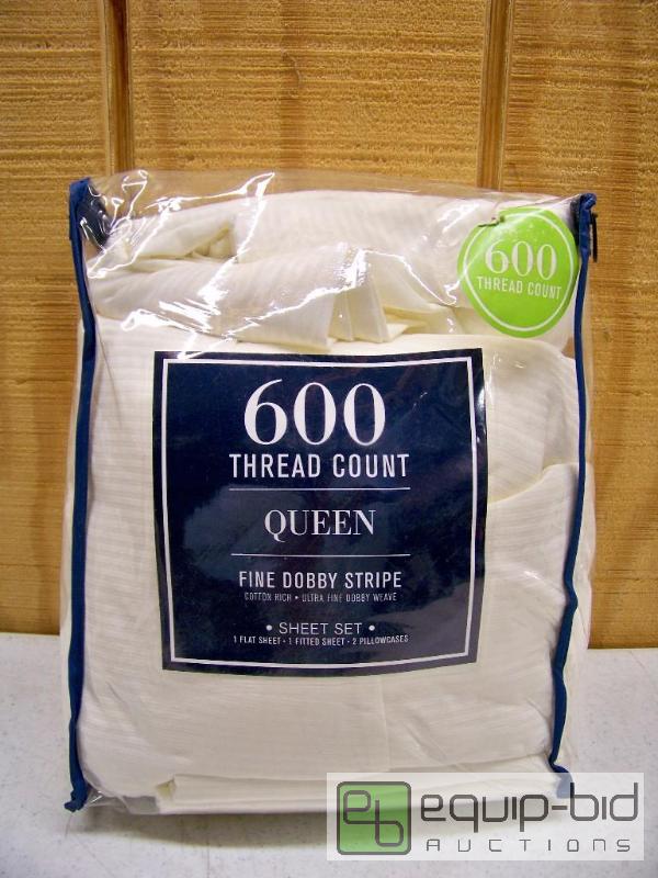 lot 1171 image: 600 Thread Count Fine Dobby Strip Sheet Set Queen