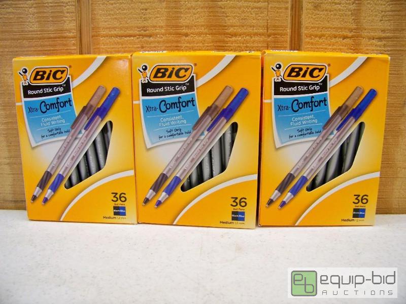 lot 1262 image: 3 Boxes of 36 Bic Round Stic Grip Ink Pens