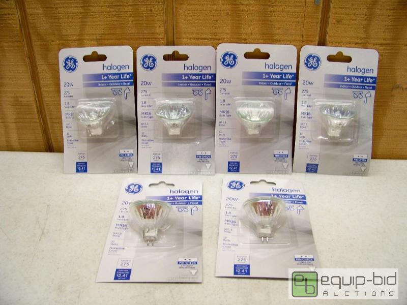 lot 1298 image: 6 GE Halogen 20W Indoor Outdoor Flood Bulbs