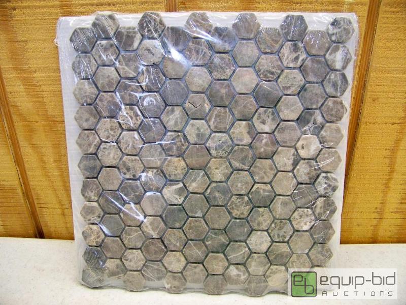 lot 1424 image: 10 Sheets 12 x 12 Dark Emp Hexagon Tumbled Premium Mosiacs tile