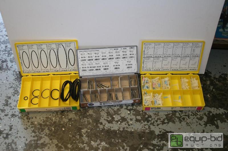lot 1493 image: 3 plastic part bins-- hardware shown is inclu...