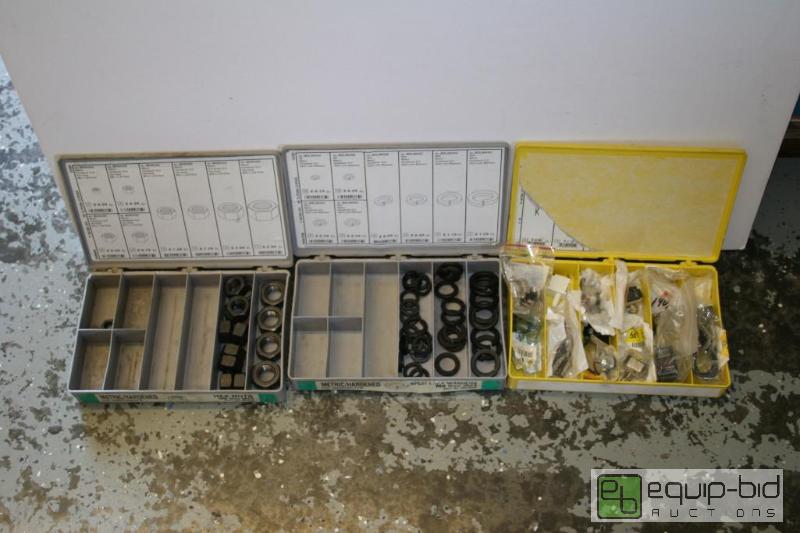 lot 1495 image: 3 plastic part bins-- hardware shown is inclu...