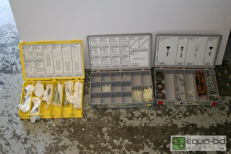 lot 1496 image: 3 plastic part bins-- hardware shown is inclu...