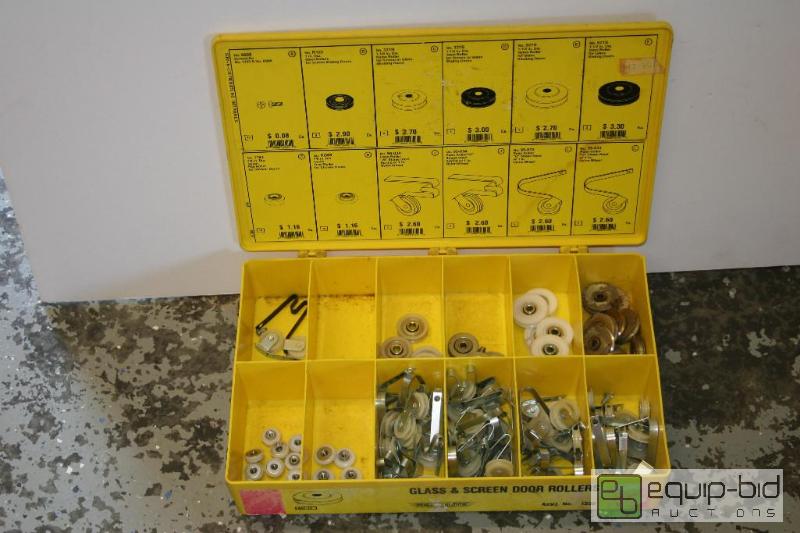 lot 1497 image: 3 plastic part bins-- hardware shown is inclu...