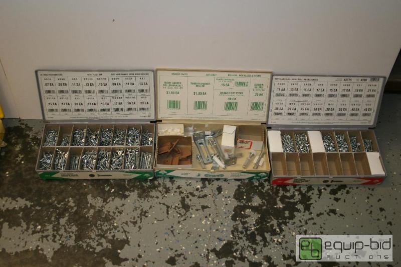 lot 1604 image: 3 plastic part bins-- hardware shown is inclu...