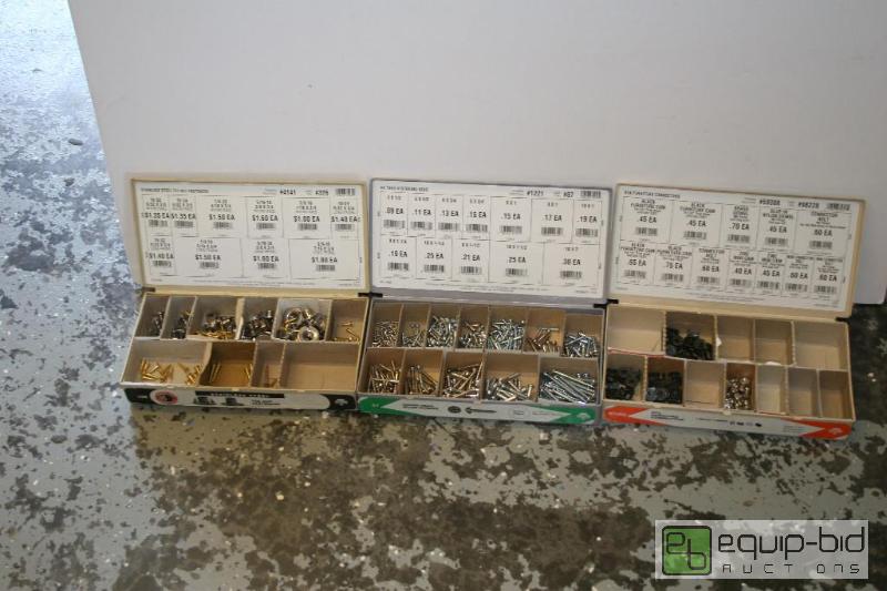 lot 1605 image: 3 plastic part bins-- hardware shown is inclu...