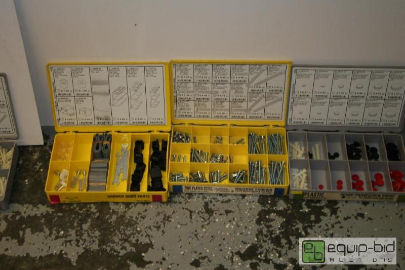 lot 1607 image: 3 plastic part bins-- hardware shown is inclu...