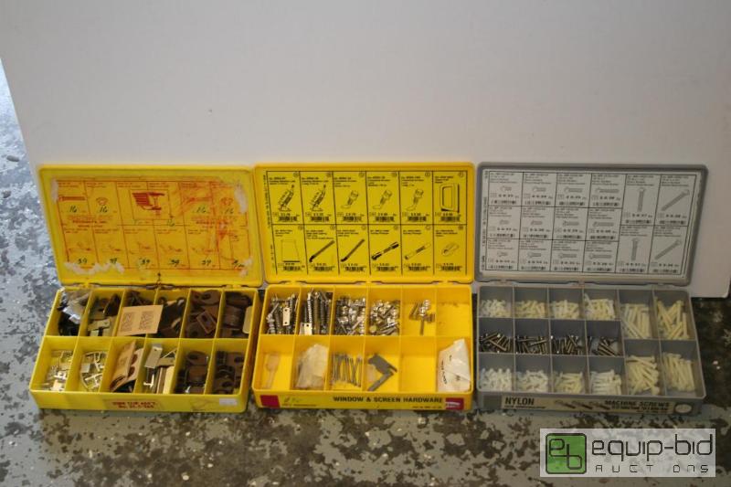 lot 1608 image: 3 plastic part bins-- hardware shown is inclu...